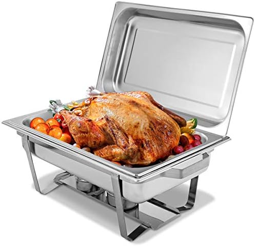 GiantexUK Double Chafing Dish, 9L Stainless Steel Chafer Set with Food Pan, Water Pan and Fuel Holder, Food Warmers Parties Buffets(1 Whole Food Pan)
