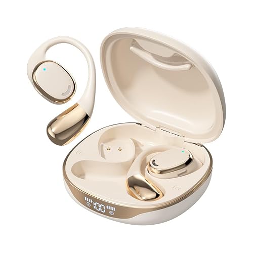 QYNIQIAN Open Ear Bluetooth Headphones 50H, IP68, Beige