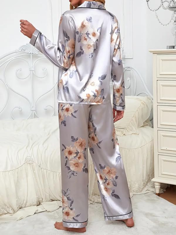 Image of Night Suit for Women with Full Sleeve Button-Down Top with Pant Dress for Woman, Night Dress for Woman, Cotton Two-Piece Loungewear Set