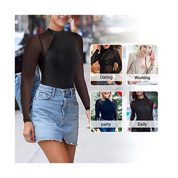 Irisnaya-Shapewear-Bodysuit-Women-Long-Sleeve-Classy-Top-Basic-T-Shirt-Leotard-Waist-Trainer-Body-Shaper-Turtleneck-Bodycon Irisnaya Shapewear Bodysuit Women Long Sleeve Classy Top Basic T-Shirt Leotard Waist Trainer Body Shaper Turtleneck Bodycon (Large, Black)