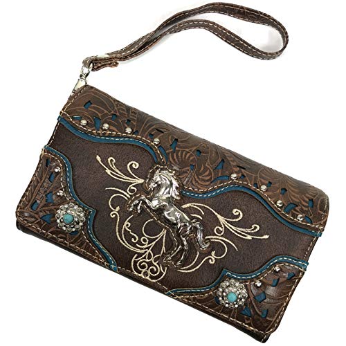 Zelris Western Rearing Horse Embroidered PU Vegan Leather Crossbody Wallet (Brown)2