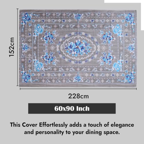 Image of Dakshya Industries Waterproof PVC Table Cover 60x90 Inch for Dining Table, Floral Printed Table Cloth, Washable Oilproof Table Protector, Plastic Cover for 6 Seater & 8 Seater Tables (Blue)