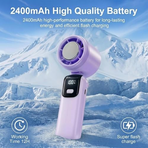 Image of OLV Mini Portable Hand Fan, 14000 RPM High Speed with Ice Frost Touch Mode, 2400mAh USB Rechargeable Battery, LED Battery Display, 90 Rotatable Mini Fan for Travel, Office, Makeup & Outdoor