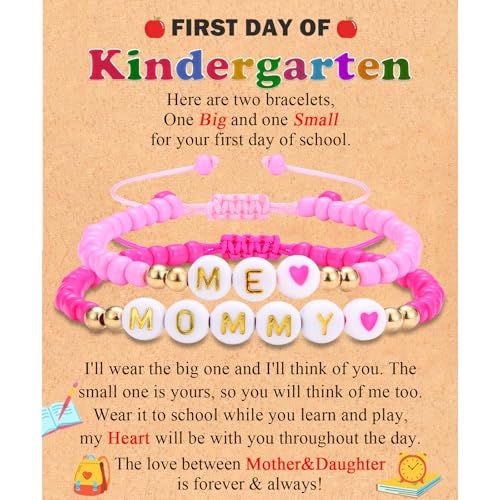 Image of First Day of Kindergarten Bracelet Gift Mommy and Me Mom and Daughter Bracelets Set for 2 Back to School Gifts Bracelet for Daughter Girls