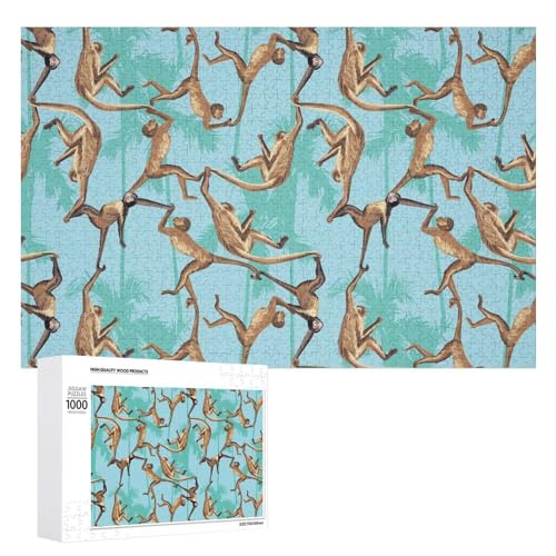 Monkey in The Jungle Palm Trees Classic Wooden Jigsaw Puzzles for Adults Artwork Wall Decor Bedroom 1000 PCS