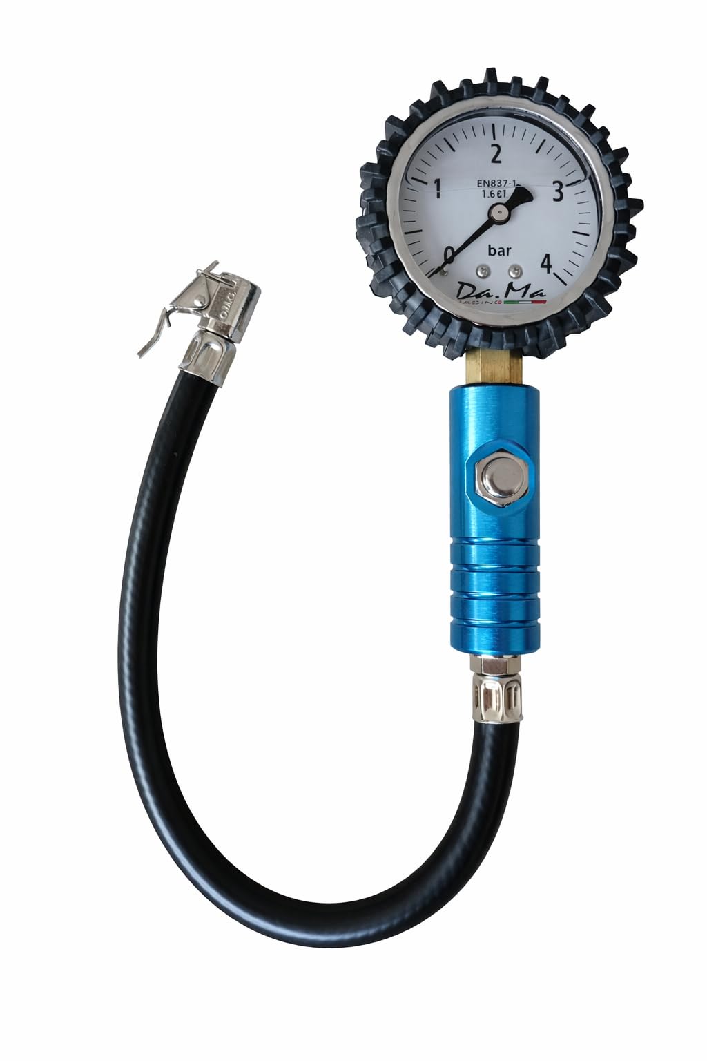 Manometro Professionale Pressione Gomme Ø63 mm a Bagno d’Olio Siliconico, Made in Italy, per Moto Auto Officina Gommista e Track Day, Cassa Inox con Protezione Antiurto