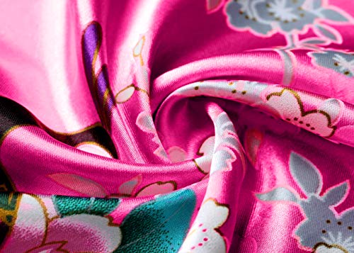 Image of BABEYOND Women's Kimono Robe Long Satin Robes with Peacock and Blossoms Printed Kimono Nightgown