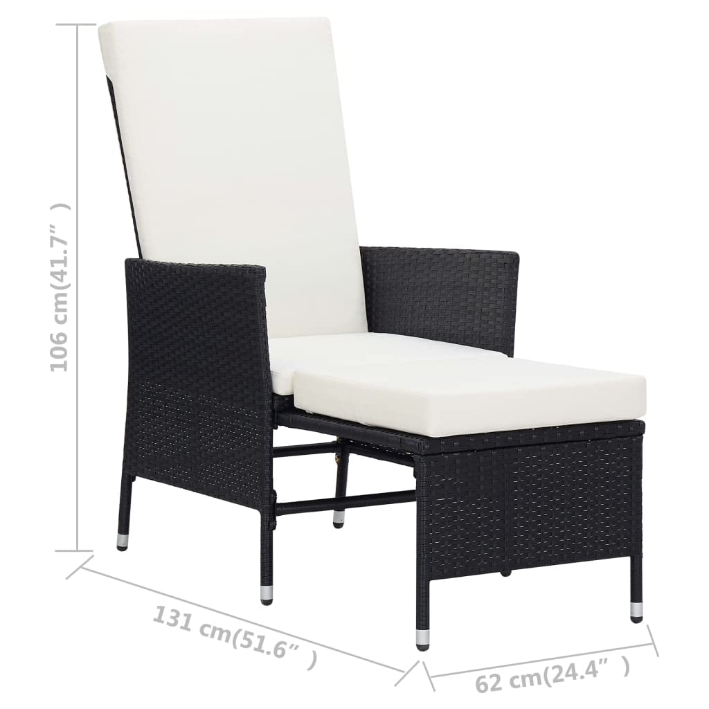 vidaXL Sedia da Giardino Reclinabile con Cuscino in Polyrattan Nero