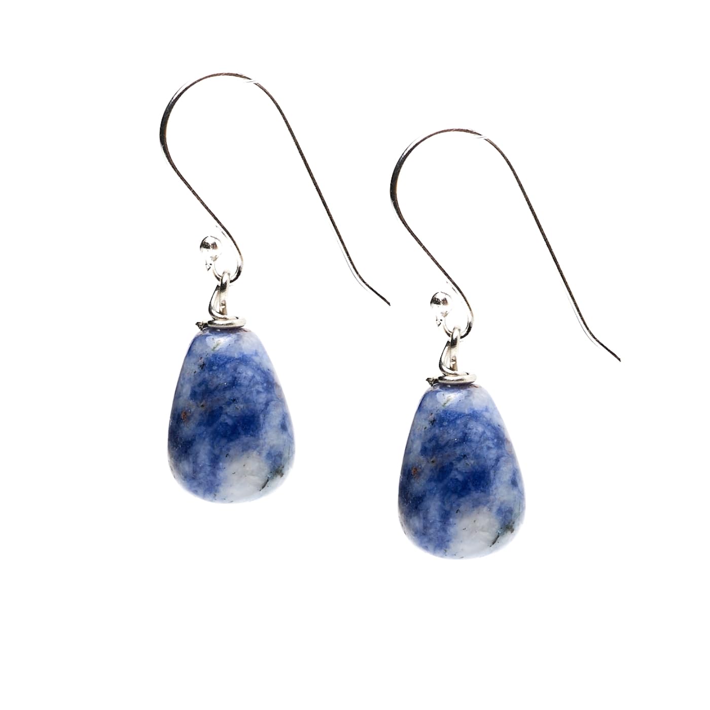 VN JewelryVN Jewelry Women's Handmade Natural Gemstone Sterling Silver Dangle Drop Earrings TearDrop Earrings for Women Ladies Girls (Blue Spots)