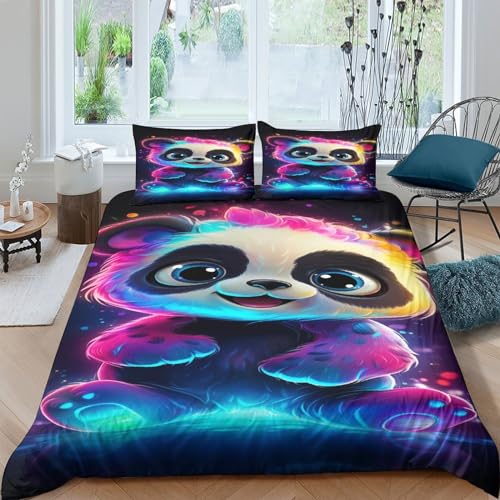 Housse de couette panda 3D parure de lit 3 pièces douce et lisse ado