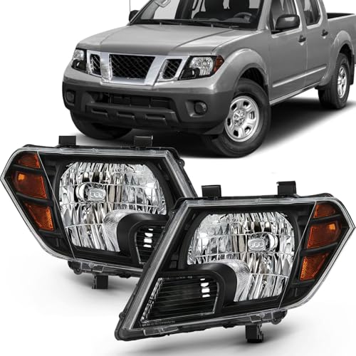 APSVE 2Pcs Headlight Assembly Compatible with 2009-2020 Nissan Frontier Truck Headlights Headlamp Driver Passenger Side Black Housing Amber Corner