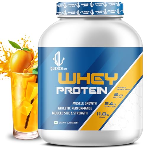 Image of QUENCHLABZ Whey Protein Powder - 2KG Mango | 24g Protein, 11.8g EAA, Added Digezyme | Supports Muscle Growth, Recovery & Performance | Best Whey Protein for Weight Loss & Lean Muscle Mass