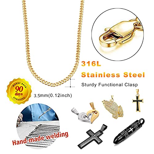 Jstyle Stainless Steel Link Curb Chain Necklace For Men Women 1Pcs 3.5Mm Gold Chain 20Inches #TOP2