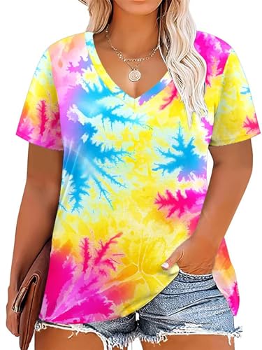 Womens Plus Size T Shirts Tie Dye Short Sleeve Fashion Cute Tunic