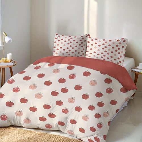Housse de couette 220x240cm avec taies d'oreiller, parure rose imprimé fruit - 2