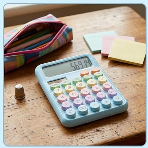 Image of Mechanical Pushbutton Calculator,12 Digit Large LCD Display,Big Buttons Easy to Press,Colorful Candy Financial Calculator,Automatic Sleep,with Battery.for Office,School, Home (Blue)