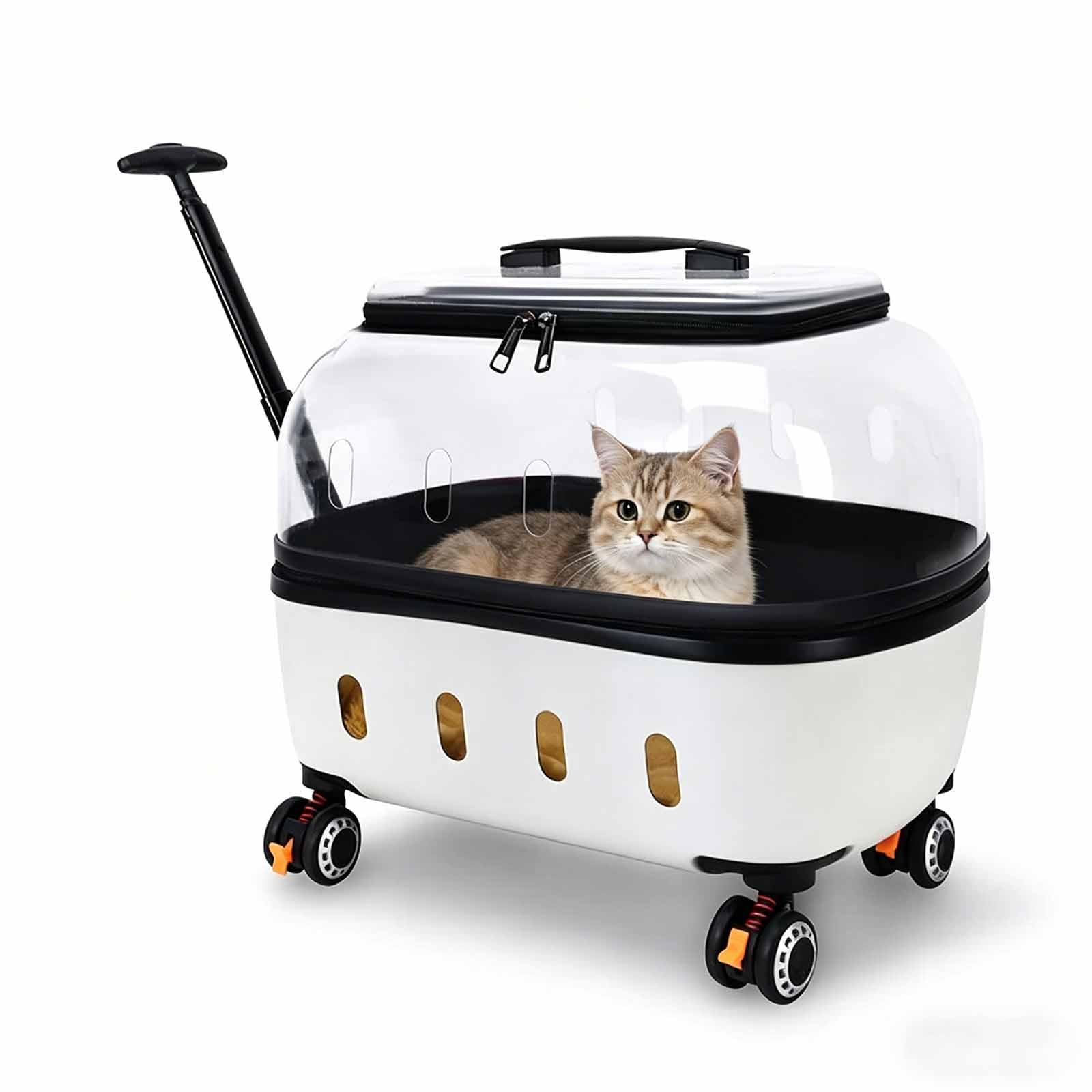 Trasportino Trasparente E Traspirante per Gatti, Trolley per Animali Domestici con Ruote Silenziose, Maniglia Telescopica E Fori di Ventilazione Trasparenti, per Gatti E Cani di Piccola