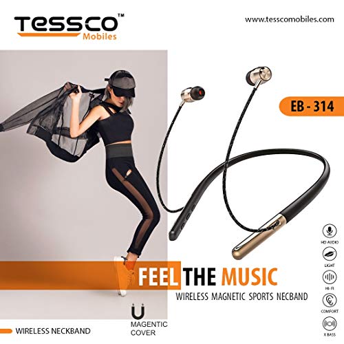 Image of (Tessco EB-314) Fluorescent Bluetooth Headphones, Upgraded Slim Workout Headphones Magnetic in-Ear Earbuds, Bluetooth 5.0 for Workouts, Running, Gym, Work, Home (EB-314, Black)
