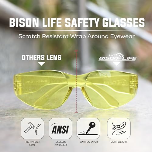 Image of BISON LIFE Clear Safety Glasses - ANSI Z87.1 Certified Scratch & Impact Resistant Eye Protection Goggles for Men & Women