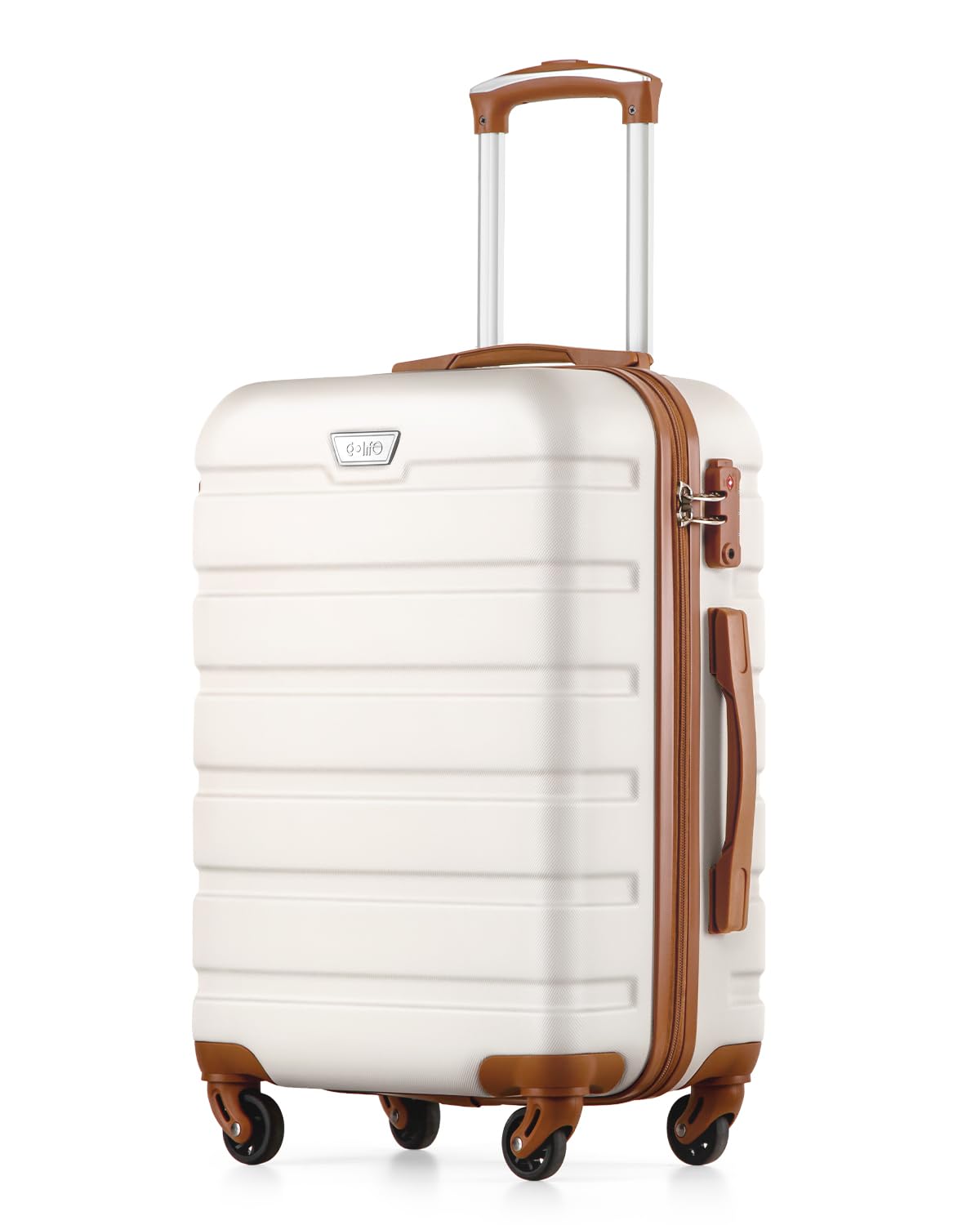 Carry on Luggage Travel Gear Trolley Bag ABS Lightweight Hard Shell Suitcase with TSA lock and Durable 4 Spinner Wheels (White/Brown, S(20 inch))