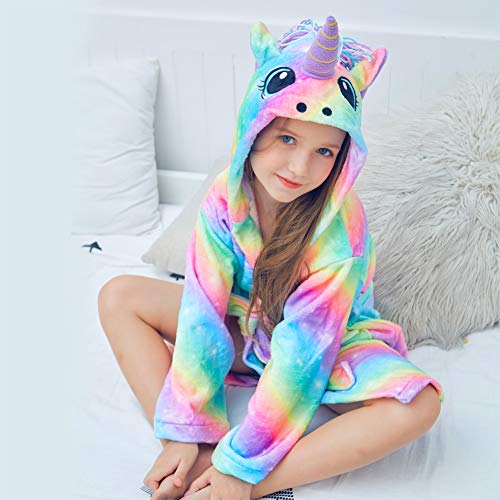 Beinou Unicorn Kid Robes Fleece Kid Bathrobe Rainbow Sleepwear for Girls Soft Long Shower Robe - Thumbnail 2