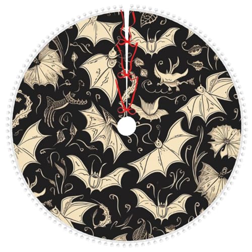 Jupe de sapin de Noël de 122 cm avec pompons et imprimé chauve-souris - 2