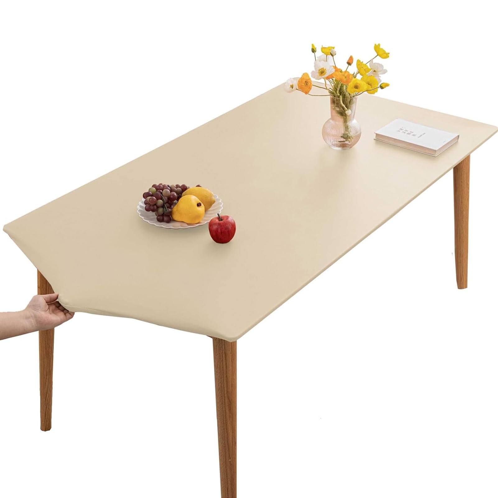 SXZAGZR Table Cloth, Rectangle Table Cloth, PVC Table Cloth, Wipe Clean Tablecloth,Stain Resistant,Waterproof,Oil-proof,Square Table Cover (Beige,60x120cm)