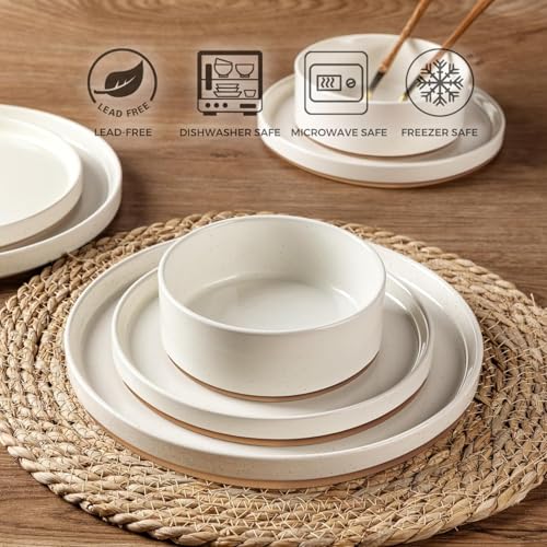 Image of AmorArc Ceramic Dinnerware Set for 6 | Speckled Stoneware Plates and Bowls with Rustic Terracotta Underside| Scratch Resistant,Dishwasher & Microwave Safe Dishes Sets- 18pcs