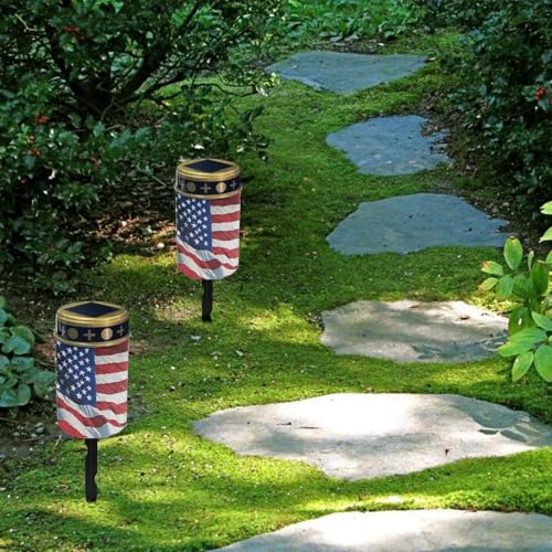 Image of American Flag Light for Prayer Cemetery Solar Lights for Grave Cemetery Decor Candle Lamp Waterproof Solar Power Light Eternal Lights 2 Pcs Patriotic Decoration