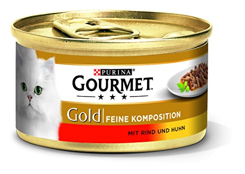 Gourmet Gold Katzenfutter 24er Mix-Pack (2 x 12 x 85g) Komposition Rind/Huhn und Häppchen Kalb