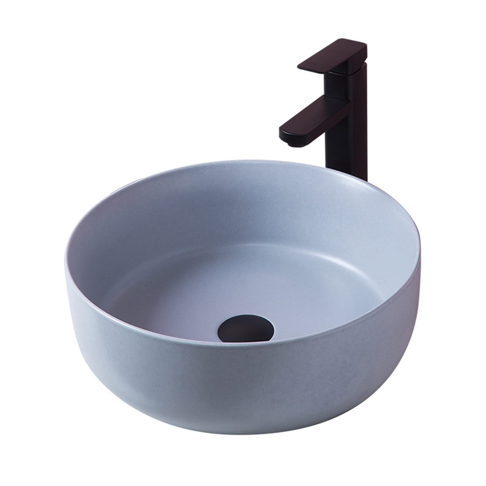 Umywalka Łazienkowa Nablatowa, Okrągła Porcelanowa Umywalka Artystyczna Z Czarnym Kranem I Odpływem, Ceramiczna Umywalka Nablatowa Do Łazienki W Barze