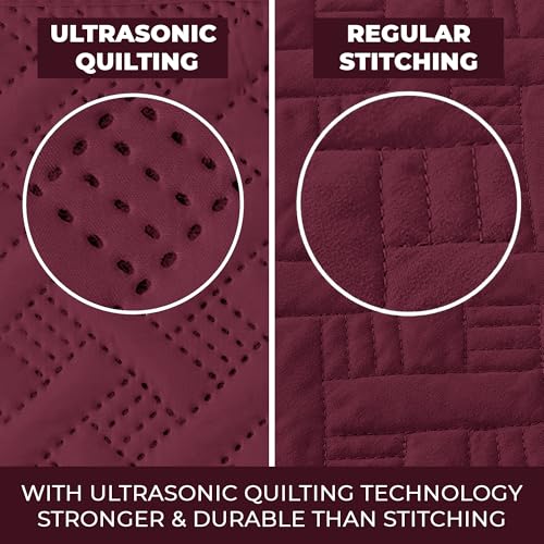 Image of Story@Home Quilted Bed Cover King Size Bed | 400 TC Bedspread | Quilted Bedsheet | Bedcover for Double Bed Cotton with 2 Pillow Cases | 250x225 CM 100% Cotton Bedsheet - Deep Maroon