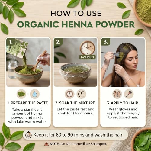 Image of ReGrows 100% Certified ORGANIC HENNA powder | Dermatologically and Clinically Lab Tested Henna Powder | USDA ONECERT Certified | GI Tagged Henna directly from farm Hair Color and Hair Care for Men and Women | Henna with Brush, Gloves, Shower cap | Mehndi powder | (227gm)