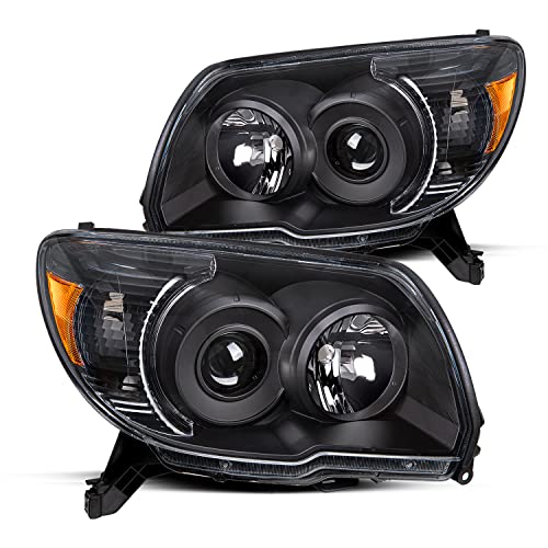 JSBOYAT Headlight Assembly Compatible with 2006-2009 Toyota 4Runner 4th gen 4runner Projector Headlamp Driver & Passenger Side (Black Housing with Amber Reflector)