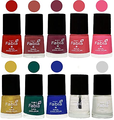 Image of SMC Fabia ALL IN ONE (PACK OF 10), Long Lasting Glossy Nail Polish, 6 ml Each, All Vibrant Colours,02467