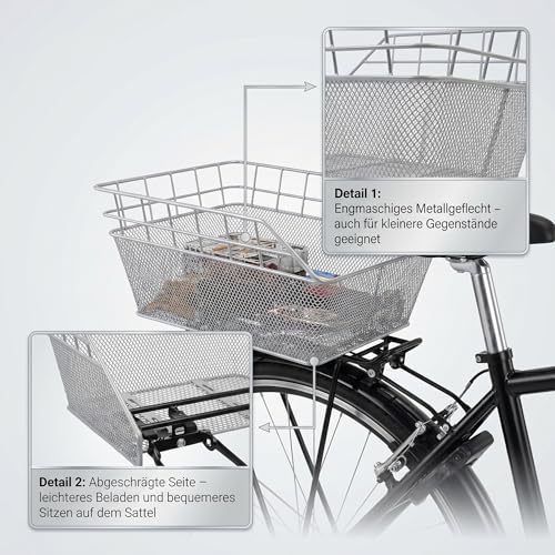 Fahrradkorb XXL Schultaschenkorb Silber Einkaufskorb Gepäckträgerkorb 45x29,5x21 cm – Ansicht 6