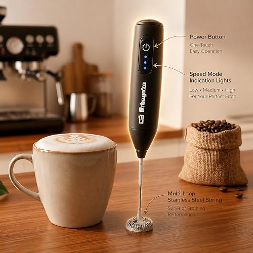 Image of Coffee Frother Electric Rechargeable Coffee Maker Machine for Home Electric Coffee Frother Machine & Milk Whisker with Rounded Spring Tech Orbegozo | 1 Year Warranty
