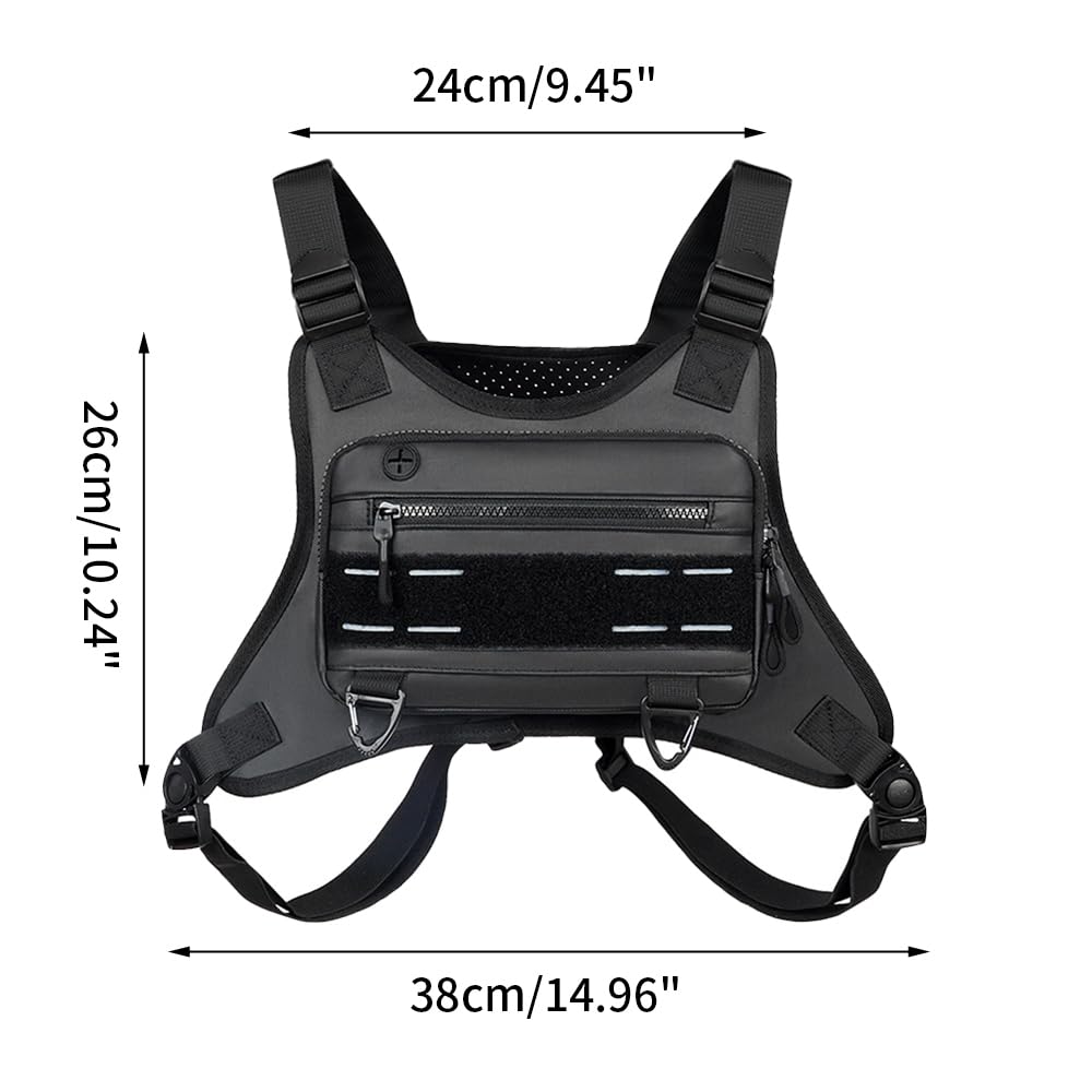 Sac de Poitrine Tactique, Sacoche Gilet Sport Chest Rig Bag Molle Respirant avec Bande Réfléchissante et Crochets Portables pour Les Entraînements, Cyclisme, Randonnée, Chasse