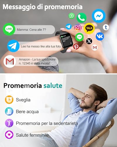 Popglory Smartwatch Uomo Donna, 1.85" Orologio Chiamate, Assistente Ai, 100+ Modalità Sportive Fitness Watch, Frequenza Cardiaca/Spo2/Pressione Sanguigna/Sonno/Stress, Regalo Android Ios (2 Cinturini) - 5