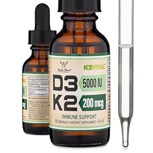 Vitamin D3 K2 5,000 IU Liquid Drops (5,000 IU of D3 and 200mcg of 99.9% All-Trans Patented K2 MK-7 (K2Vital)) Max Absorption Liquid Vitamin D Drops (30 Servings) by Double Wood