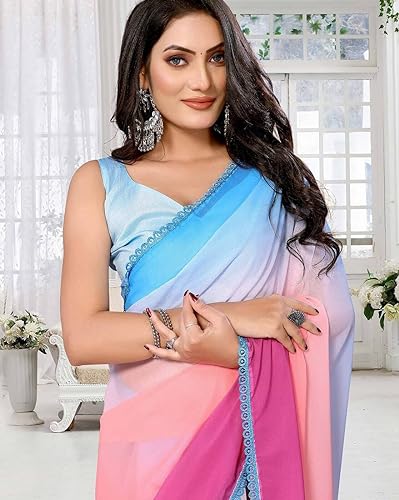 Image of Avantika Fashion Women's Amazing Plain Georgette Saree With Blouse Piece