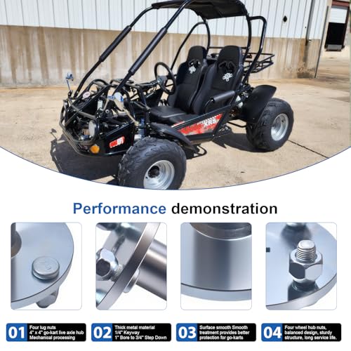Image of 4 inch x 4 inch Go-Kart Live Axle Hub with 1 inch to 3 /4 inch Step-Down - 1 /4 inch Keyed Shaft, 8 Inch Rear Front Wheel, x4 Lug Set Kit(2PCS)