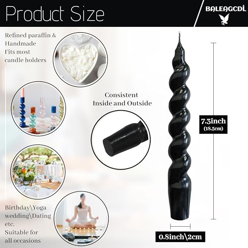 Image of Short Spiral Taper Candles 7.5 Inch Black Smokeless Candle Stick Handmade Unscented Twisted Candlestick for Dinner Home Church Decoration 2 Pcs