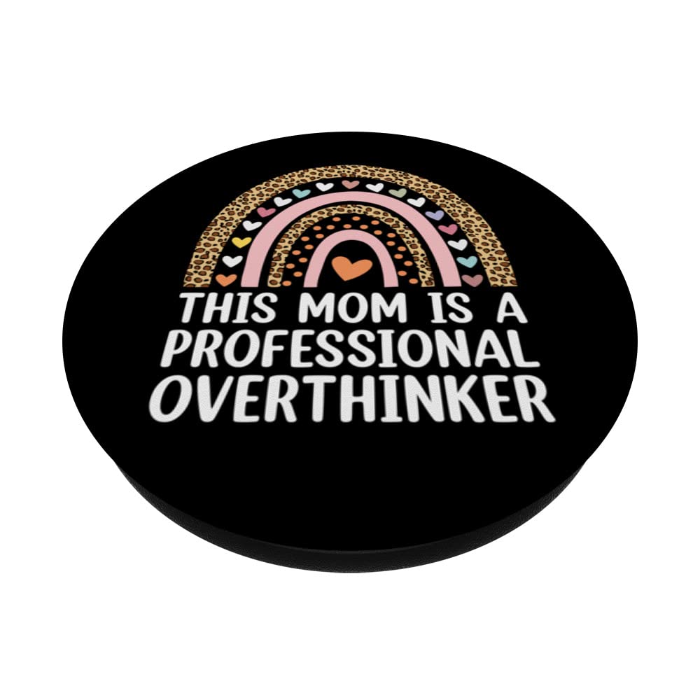 Professional Overthinker Mom Hobby Mother Pastime Funny PopSockets Swappable PopGrip, Black - Image 2