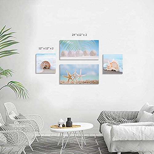 Artistic Path Beach Scene Canvas Picture Artwork: Starfish & Seashell On Seaside Wall Art Painting Print For Living Room (Overall 36" W X 24" H, Multi-Style) #TOP1