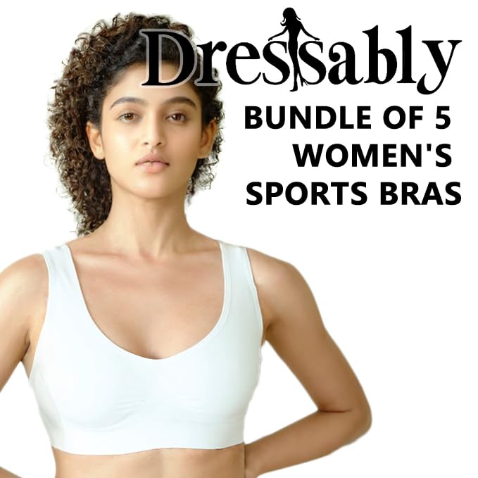 Image of Women's 5-Piece Sports Bra Set - Seamless Design, Non-Wired, Non-Padded, Comfortable & Stretchy, Perfect
