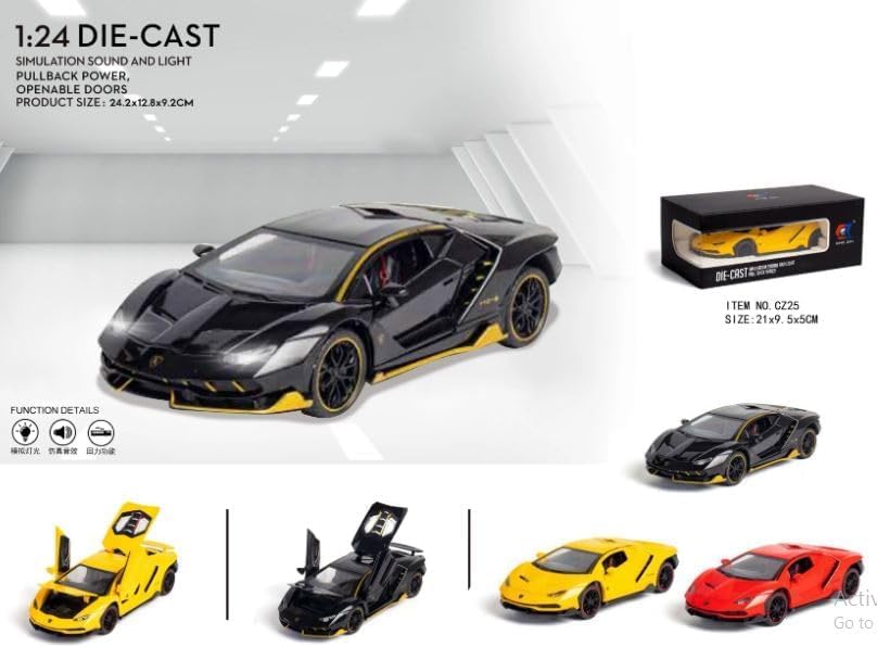Image of Exclusive Alloy Metal Pull Back Die-Cast Car Diecast Metal Pullback Toy Car with Openable 6 Doors,Light Music Boys Gifts Toys (1:24 Lamborgini-Black Color)