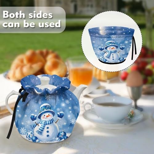 Image of Xoenoiee Christmas Cute Snowman Blue Pattern Tea Cozy Tea Cosy for Teapots Keep Warm Teapot Cover Insulated Kettle Cover for Home Kitchen Table Decor