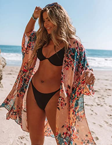 Image of Spicy Sandia Kimonos for Women Floral Beach Cover Up Loose Swimsuit Bathing Suit Coverup Cardigan for Summer Swimwear