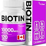 Biotin 10000mcg 120 capsules Hair Vitamins For Hair Growth Women | Promotes Nail Growth & Healthy Skin | Supports Muscle Function | Biotin Supplement | Hair Growth Products for Women | Made in Canada